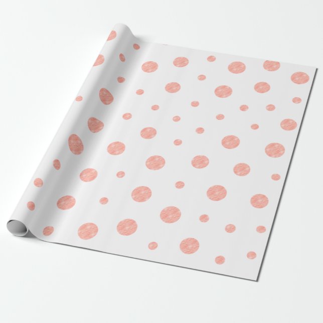 Elegant polka dots - mjuk rosa guld- vit presentpapper (Utrullad)