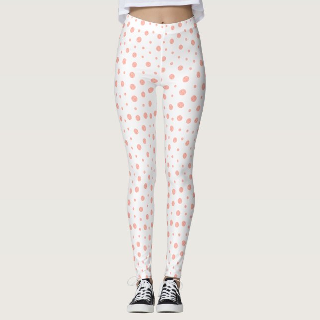 Elegant polka dots - Mjuk Rosa Guld White Leggings (Framsida)