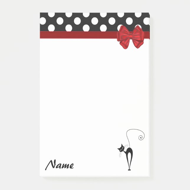 Elegant polka dots, sikigt lustigt, kattmonogram post-it block (Framsida)