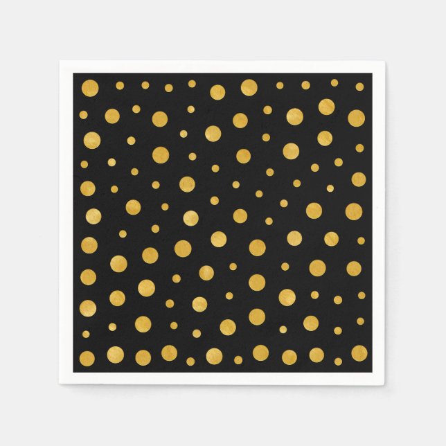 Elegant polka dots - Svarta Guld Pappersservett (Framsidan)