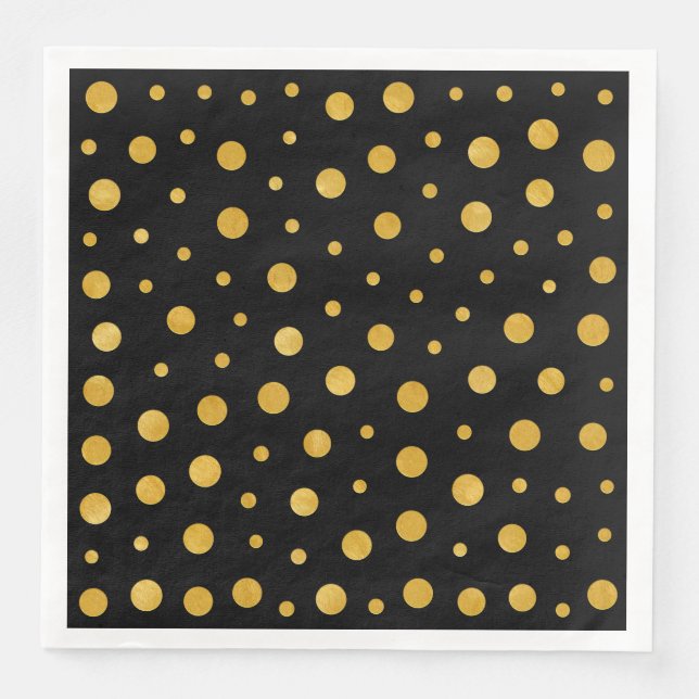 Elegant polka dots - Svarta Guld Pappersservett (Framsida)
