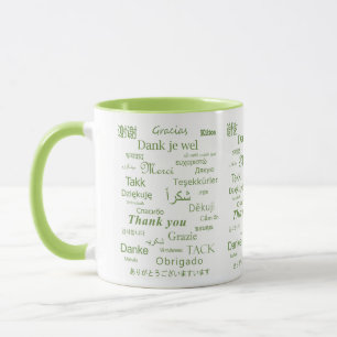 Elegant Polyglot-Grönten "Tack", typografi Mugg