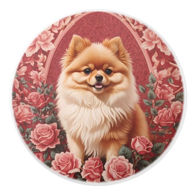 Elegant Pomeranian Hund William Morris Inspirerad Knopp (Framsidan)