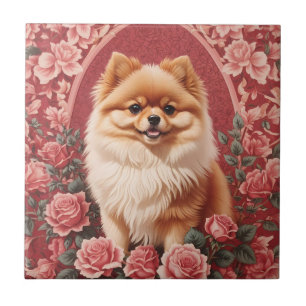 Elegant Pommanian Hund William Morris Inspired Kakelplatta