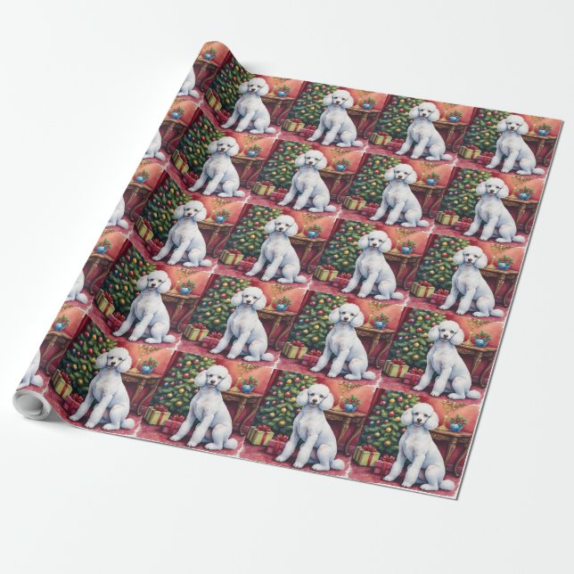 Elegant Poodle Beside Christmas Tree Holiday Dog  Presentpapper (Utrullad)