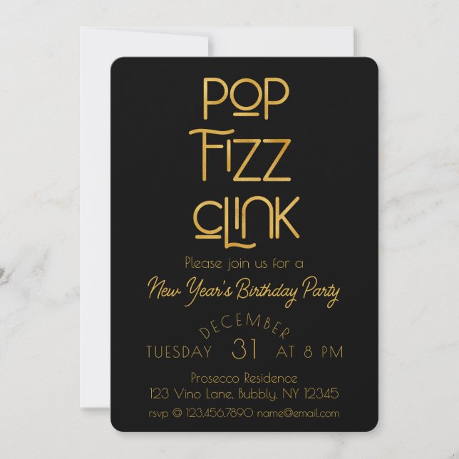 Elegant Pop Fizz Clink - nyårskontakt Födelsedagsf Inbjudningar (Framsida)
