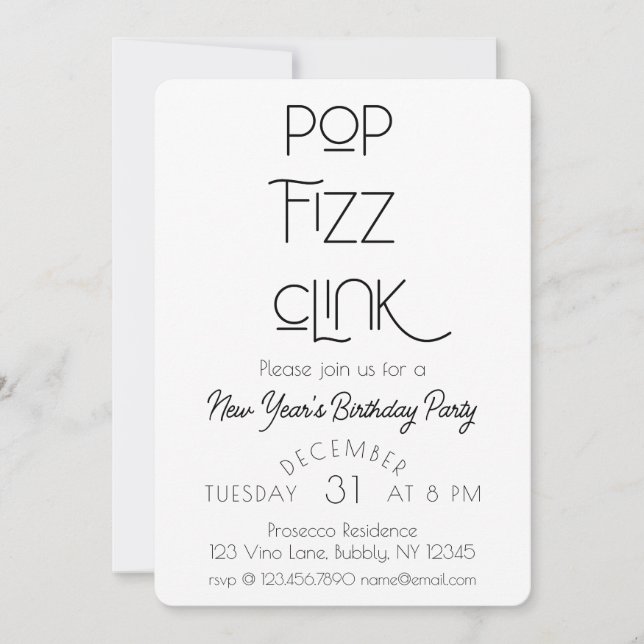 Elegant Pop Fizz Clink - nyårskontakt Födelsedagsf Inbjudningar (Framsida)