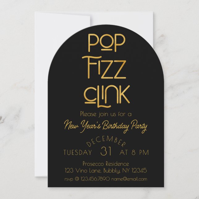 Elegant Pop Fizz Clink - nyårskontakt Födelsedagsf Inbjudningar (Framsida)