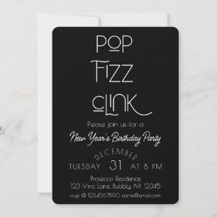 Elegant Pop Fizz Clink - nyårskontakt Födelsedagsf Inbjudningar
