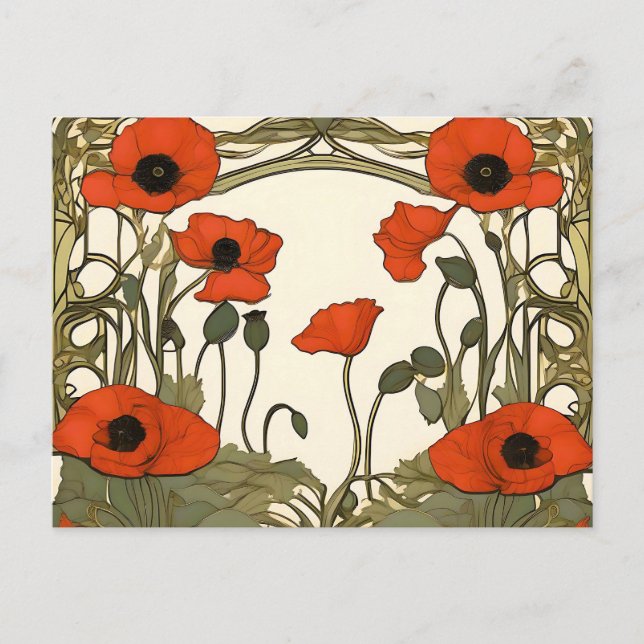 Elegant Poppies Art nouveau Vykort (Framsida)