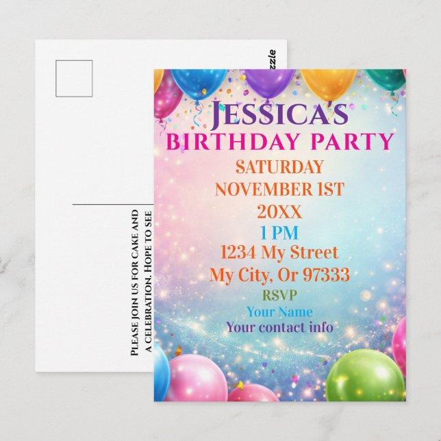 Elegant Poppies Black Birthday Invitation Vykort (Fram/baksida)