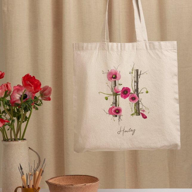 Elegant Poppies Brev 'H' Monogram eget namn Tygkasse (Skapare uppladdad)