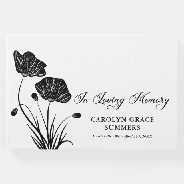 Elegant poppies i överklockningsminnesfack gästböcker (Framsida)