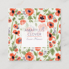 Elegant Poppies Orange Watercolor Mönster Fyrkantigt Visitkort