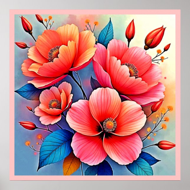 Elegant Poppies: Radiant Nature Art Poster (Framsidan)