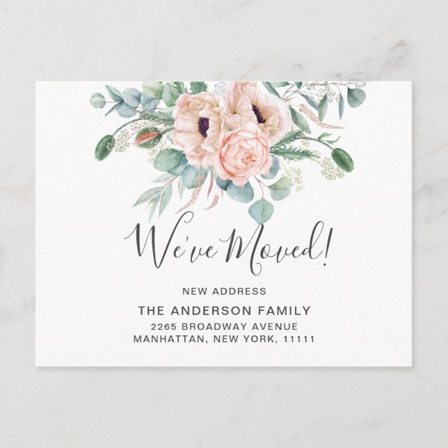 Elegant Poppy Eucalyptus Flytta Announcement Vykort (Framsida)