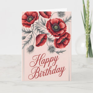Elegant Poppy Flower Birthday Önskemål Kort