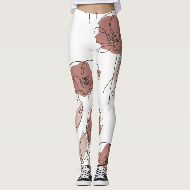 Elegant Poppy Flowers Seamless Mönster Leggings (Framsida)