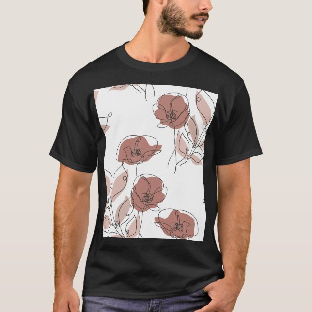 Elegant Poppy Flowers Seamless Mönster T Shirt (Framsida)