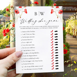 Elegant Poppy Red Blommigt Bröllop Shoe Game Card
