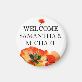 Elegant Poppy Red Flower Monogram Bröllop Magnet