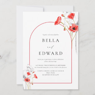 Elegant Poppy Red Watercolor Blommigt Bröllop Inbjudningar