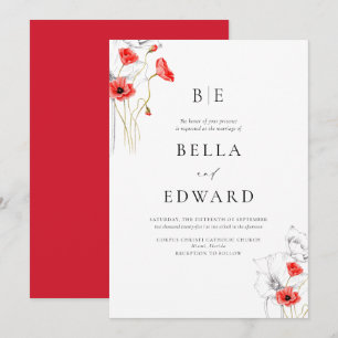 Elegant Poppy Red WildFlowers Formal Bröllop Inbjudningar