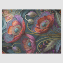 Elegant Poppy Tapestry, Royal Red & Lila, Golds