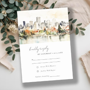 Elegant Portland Oregon Skyline Watercolor Bröllop OSA Kort