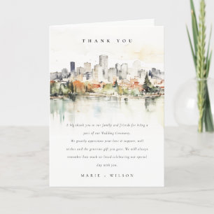 Elegant Portland Oregon Skyline Watercolor Bröllop Tack Kort