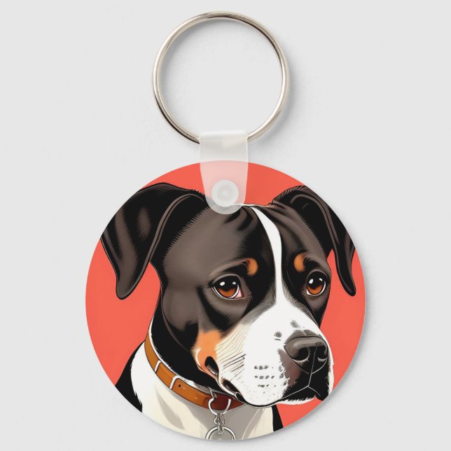 Elegant Porträtt i Svarta och vita Hund Nyckelring (Framsida)