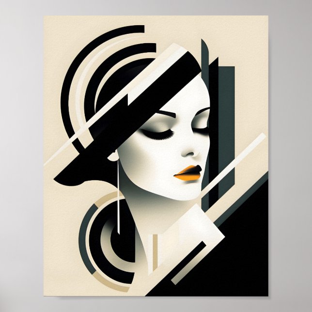Elegant Porträtt Illustration Snyggt Art. Poster (Framsidan)