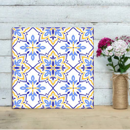 Elegant Portuguese Blue and Gold Mediterranean Kakelplatta