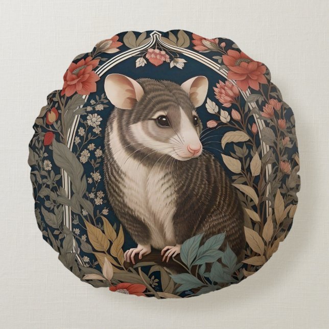 Elegant Possum William Morris Inspired Blommigt Rund Kudde (Framsidan)