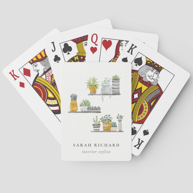 Elegant Poted House Plants Watercolor Botanical Casinokort (Baksidan)