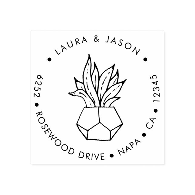 Elegant Poted Plant Returadress Wood Art Frimärke Stämpel (Tryck)