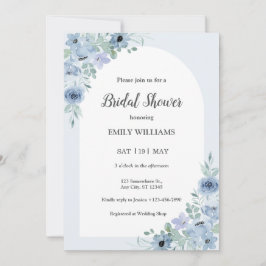 Elegant Powder Blue Flowers Bridal Shower Inbjudningar