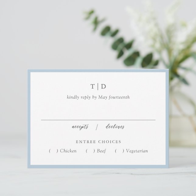 Elegant Powder Blue Monogram Modern Bröllop OSA Kort (Stående Fram)