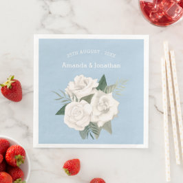 Elegant Powder Blue och Vit ros Bröllop Pappersservett