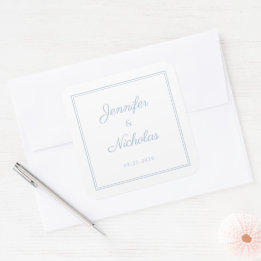 Elegant Powder Blue Script Wedding Fyrkantigt Klistermärke