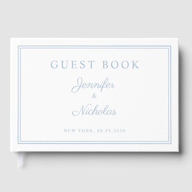 Elegant Powder Blue Script Wedding Gästböcker (Framsida)