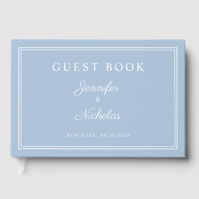 Elegant Powder Blue Script Wedding Gästböcker (Framsida)