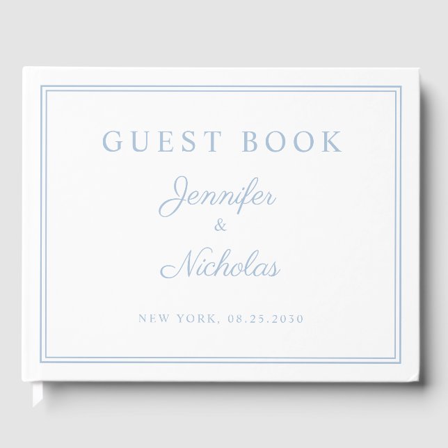 Elegant Powder Blue Script Wedding Gästböcker (Framsida)