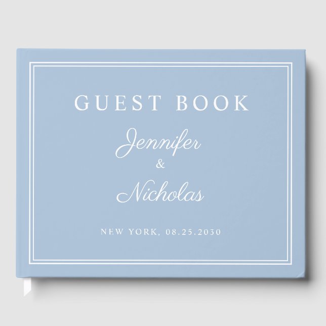 Elegant Powder Blue Script Wedding Gästböcker (Framsida)