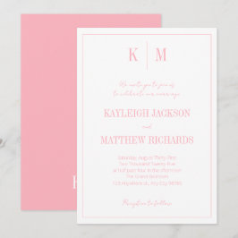 Elegant Powder Pink Monogram Wedding  Inbjudningar
