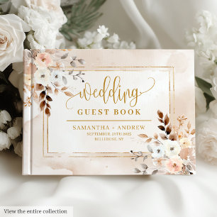 Elegant Powder Rosa Guld Blommigt Bröllop Guest Bo Gästböcker