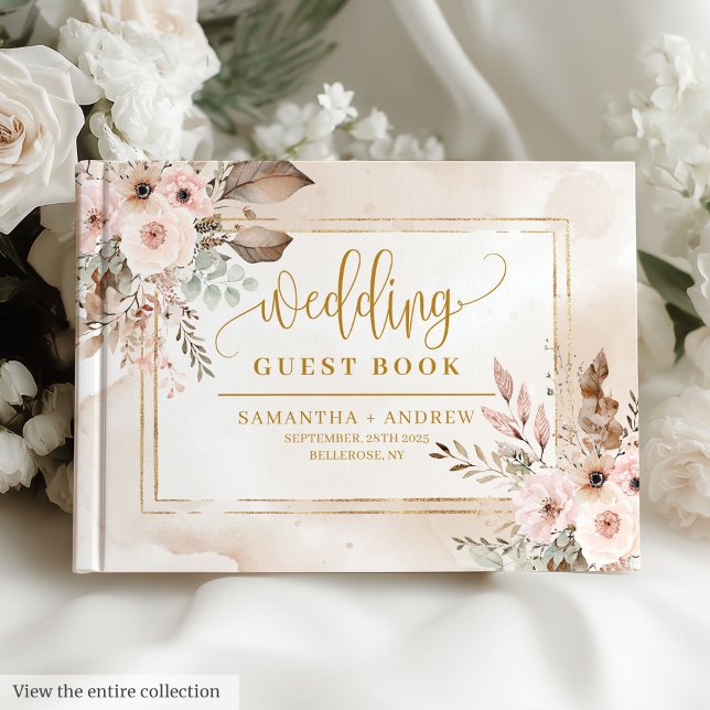 Elegant Powder Rosa Guld Boho Bröllop Guest Bok (Elegant Powder Pink Gold Boho Wedding Guest Book)
