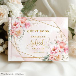 Elegant Powder Rosa Sage Guld Blommigt Sweet sixte Gästböcker