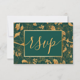 Elegant Praktfull Smaragdgrön & Guld Blad RSVP OSA Kort