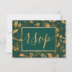 Elegant Praktfull Smaragdgrön & Guld Blad RSVP OSA Kort
